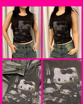 Lexie – Tanktop mit Katzenmotiv in Kontrastfarbe